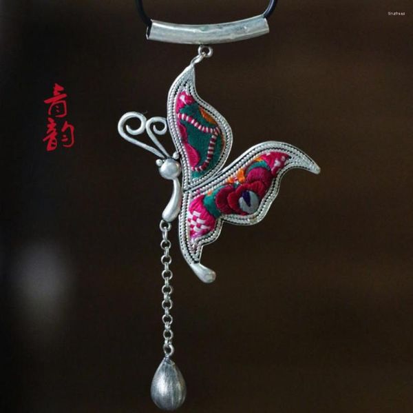 Ожерелья с подвесками Мяо в народном стиле, вышитые серебряные ожерелья, ювелирные изделия, старая вышивка