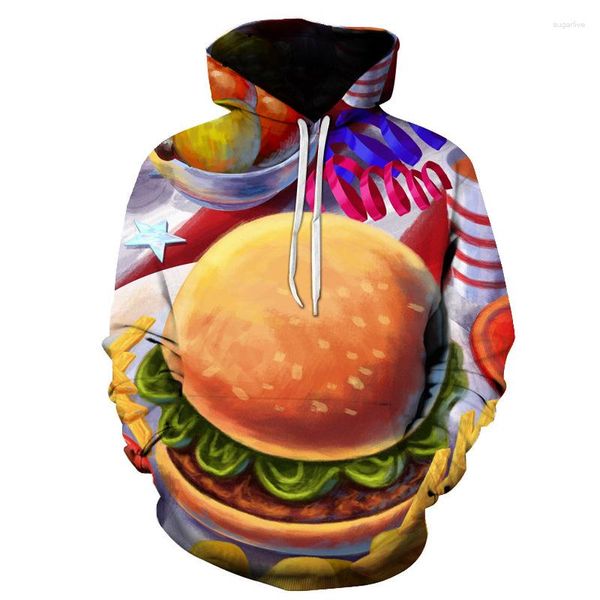 Erkek Hoodies 3D Baskı Yiyecek Yağlı Boya hamburger Hoodie Erkek Kadın Sonbahar Günlük Hip Hop Uzun Kollu Sweatshirt Harajuku Külot