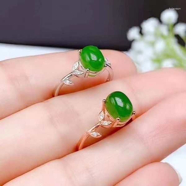 Anéis de Cluster Real e Natural Hetian Jasper Jade Anel 925 Sterling Silver Clássico Simples Personalidade Elegante