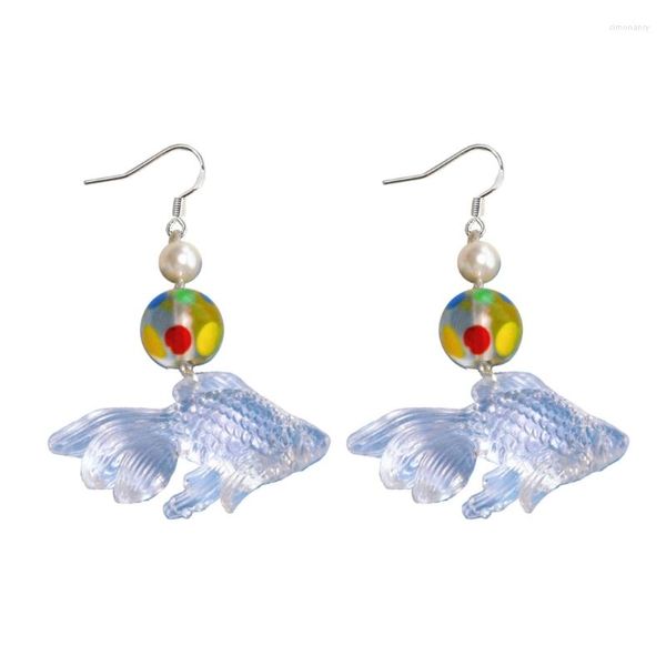 Baumelnde Ohrringe N58F Elegante Acryl Lange Goldfisch Anhänger Ohrring Bunte Polkas Dot Perlen Schmuck Frauen Mädchen