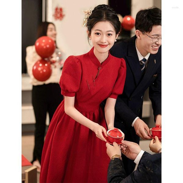 Ethnische Kleidung Yourqipao Rotes Hochzeits-Toastkleid zur Verbesserung chinesischer Cheongsams, Verlobungs-Abendkleider, Brautempfang, Abschlussball, Party