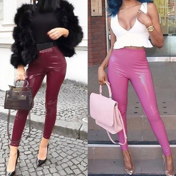 Leggings da donna Pantaloni sexy Jeggings elastici skinny in pelle Cosplay Abiti in lattice PU Taglie forti Abbigliamento da ragazza da club