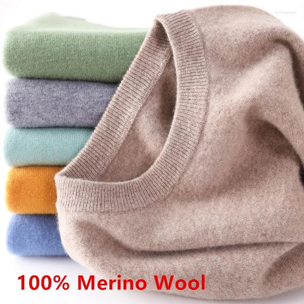 Suéter dos homens Merino Wool Sweater Homens Roupas 2023 Outono Inverno Clássico O Pescoço Malha Cashmere Jumper Pull Homme Pulôver