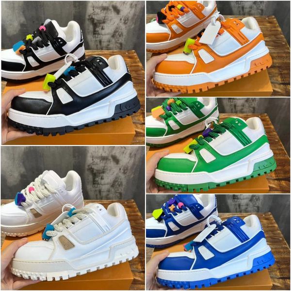 Eğitmen Maxi Sneakers Tasarımcı Erkek Kadın Plaka Formu Deri Sneaker Tahta Ayakkabıları Moda Dışarıda Platform Ekmek Ayakkabıları Boyut 35-45 Trainer Sabah için