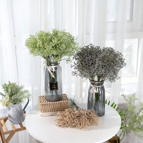 Flores decorativas artificial gypsophila feijão grama plástico falso plantas verdes para decoração de casamento buquê de noiva festa artesanato em casa