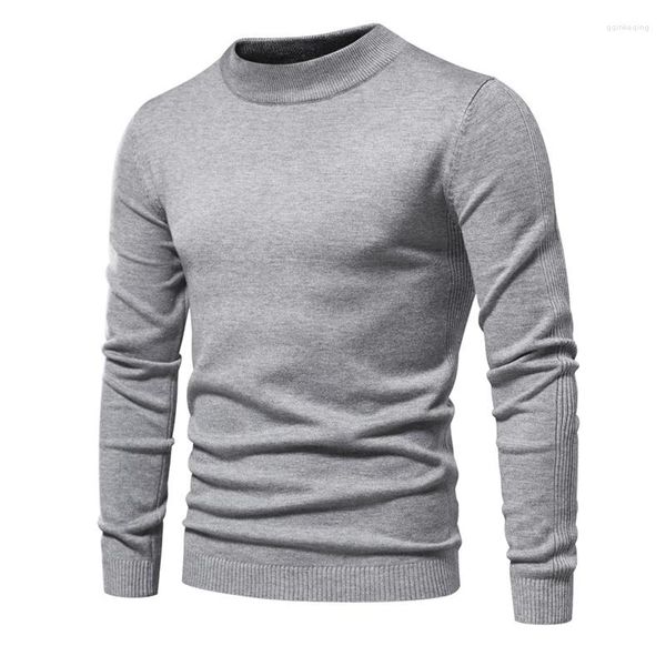 Мужские свитера, осенне-зимний утепленный теплый свитер, повседневный однотонный пуловер с высоким воротом и длинным рукавом, облегающий пуловер, вязаные топы, нижняя рубашка