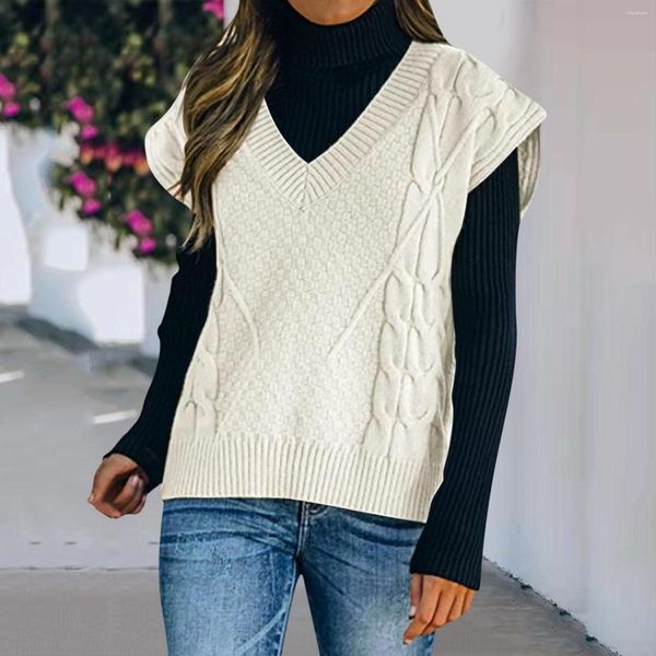 Damenpullover, Damenpullover, V-Ausschnitt, ärmellos, Strickpullover, Weste, Rollkragenpullover