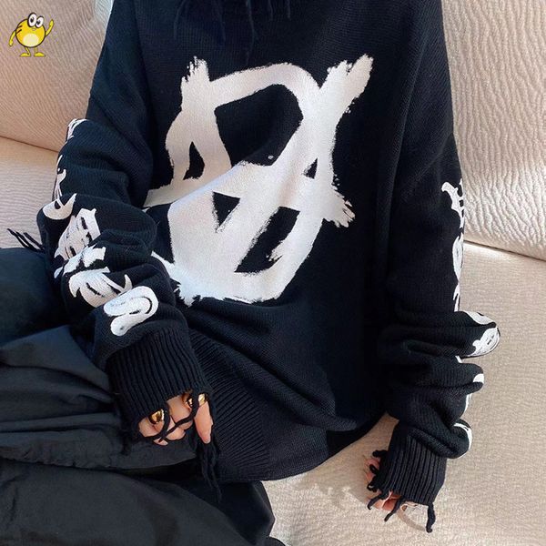 Mens Suéteres Roupas de Inverno VTM Graffiti Padrão Gola Alta Moda Casual Casal Ao Ar Livre Homens Mulher Preto Ragged Vetements Sweater 230905