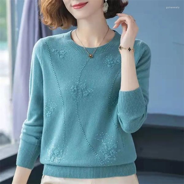 Женские свитера 2023, весенне-осенний свитер, пуловер с длинными рукавами, вязаный женский свободный джемпер среднего возраста, тянуть