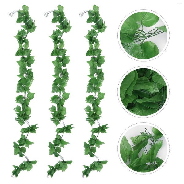 Flores decorativas 5 pçs folha de uva videira artificial verde simulação ornamento outono decoração do casamento hera natal flor rattan