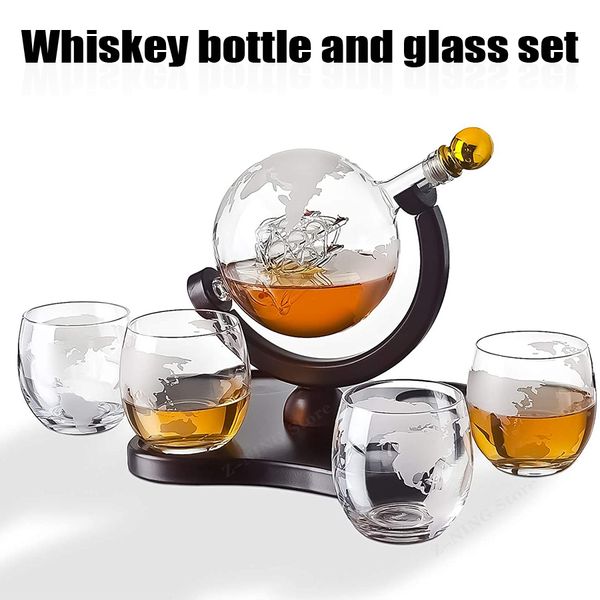 Weingläser, Glas-Whisky-Dekanter, 4 Gläser-Set, Rum-Globus, Weinflasche, Weinspender, hochwertiges, exquisites Geschenk, mundgeblasenes Glas-Dekanter-Set 230905