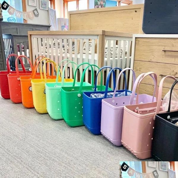 Storage Bags Waterproof Bogg Beach Bag Solid Punched Organizer Basket Summer Water Park Handbags Large Womens Stock Gifts Drop Deliver Dhieb