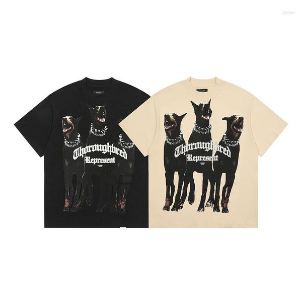 Homens camisetas Harajuku T-shirt 2023 Verão Dog Letter Impresso Camisa Vintage Hip Hop Streetwear Algodão Oversized Solto Lavado Top Tees