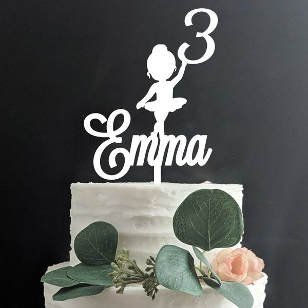 Outros suprimentos para festas de eventos Acrílico Glitter nome personalizado Bailarina 3º Bolo Topper Peças centrais personalizadas de 1 a 10 anos Decoração de aniversário de festa de bailarina 230906