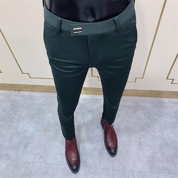 2020 Yeni Erkek Sosyal Pantolon Moda İnce Düğmesi Takım Pantolon Erkekler Yeşil Pantolon Sokak Giyim Erkekler İş İnce Elbise Katı Elbise Pant1280m