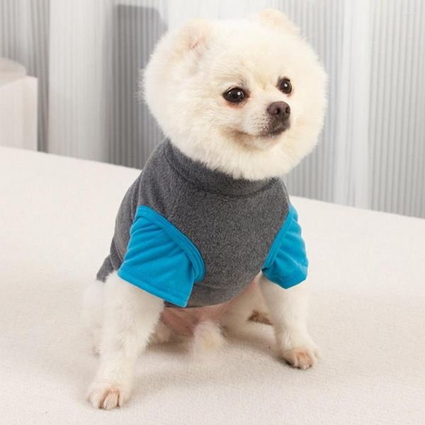 Vestuário para cães T-shirt de lã polar com fivela de tração camisa de manga curta falso dois colarinho colete macio quente simplesmente roupas para animais de estimação