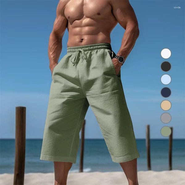 Мужские брюки BUTA, лето 2023, быстрая продажа, свободные льняные тонкие укороченные брюки, мужские прямые рабочие шорты, одежда