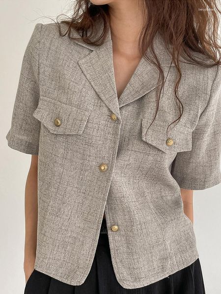 Ternos femininos design verão cortado blazers feminino elegante manga curta jaqueta senhoras casaco chique entalhado único breasted