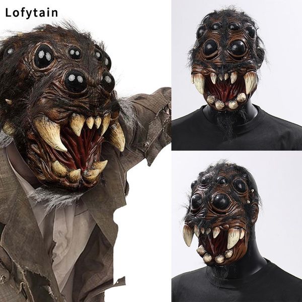 Máscaras de festa Horror Assustador Máscara de Aranha Cosplay Assustador Animal Aranhas Grandes Olhos Dente Boca Aberta Capacete de Látex Halloween Party Costume Adereços 230906