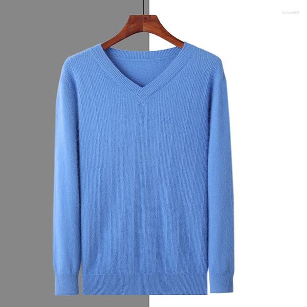 Erkek Sweaters 2023 Giysileri V Yezli Jumper Mink Poater Sweater Ön ve Arka İğne Katı Örme Külot İş Sonbahar / Kış