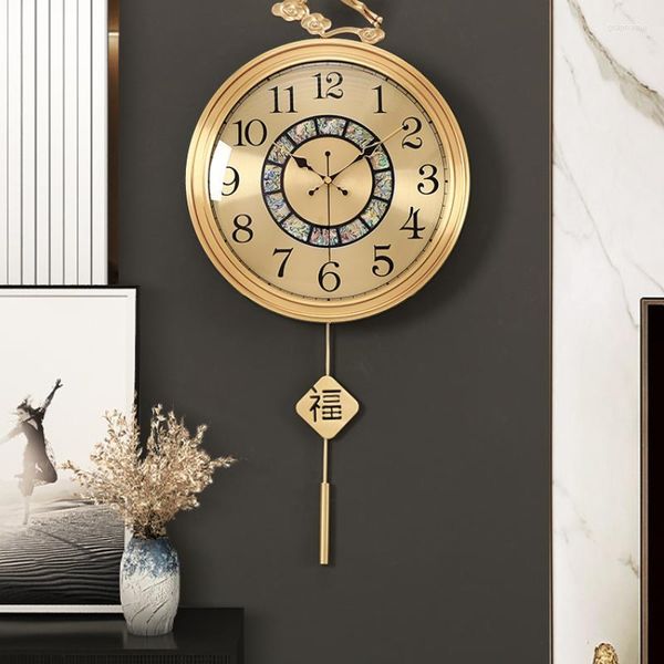 Relógios de parede estilo chinês relógio de bronze casa sala de estar decorativa gateway criativo relógio silencioso pendurado