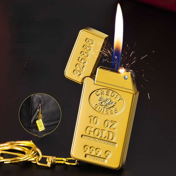 Neues Mini-Goldbarren-Anhänger-Schleifrad-Flammenfeuerzeug, aufblasbares Metallfeuerzeug, 918 V