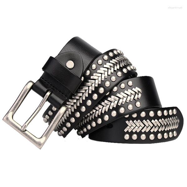 Gürtel 3,8 cm Mode Einzigartiges Design Legierung Nägel Niet Top Qualität Rindsleder Echtes Echtes Leder Jeans Gürtel Punk Strap