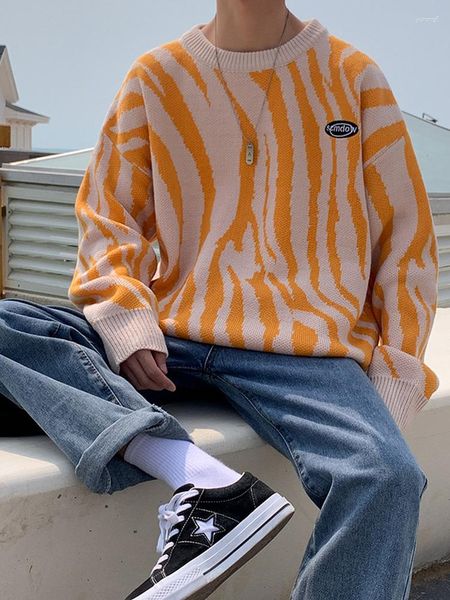 Maglioni da uomo Maglione da uomo Moda coreana Street Stripe Autunno Lana Casual Camicia lavorata a maglia Abbigliamento oversize