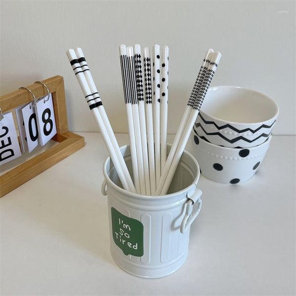Палочки для еды, 5 пар, подарочная коробка, черно-белая бытовая керамика, японский корейский набор для суши, палочки хаши