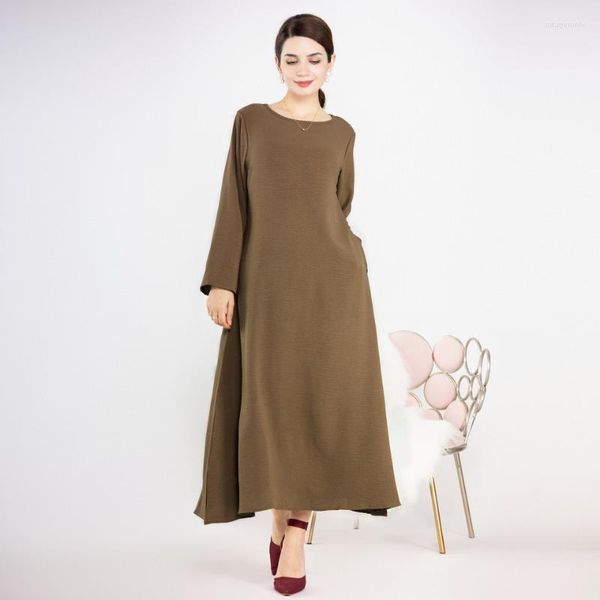 Abbigliamento etnico Solido Abaya per le donne Crepe antirughe Islamico Abito lungo casual Ramadan Eid Abaya chiuso Musulmano Dubai Modestia Caftano