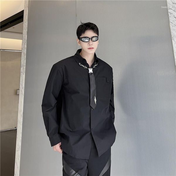 Camicie casual da uomo 2023 autunno stile coreano accessori per cravatte unici design uomo tinta unita sciolto M-XL