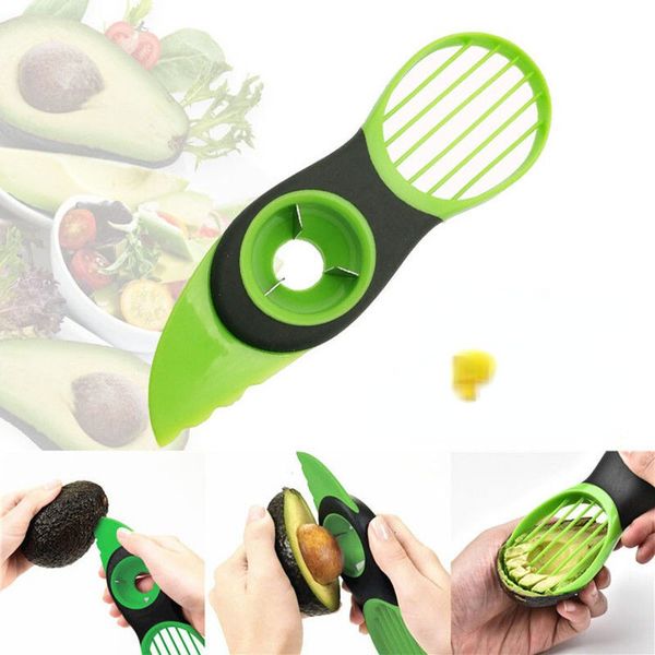 Frutas vegetais ferramentas cozinha 3in1 corte abacate faca cortador polpa separação plaina cored colher ferramenta 230906