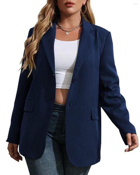 Ternos femininos plus size casual blazer jaquetas manga longa aberta frente botões trabalho escritório lapela blazers com bolsos