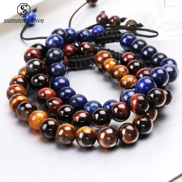 Strand multicolorido contas de cristal pulseira ajustável natureza pedra frisado pulseiras de pulso jóias presente para homens