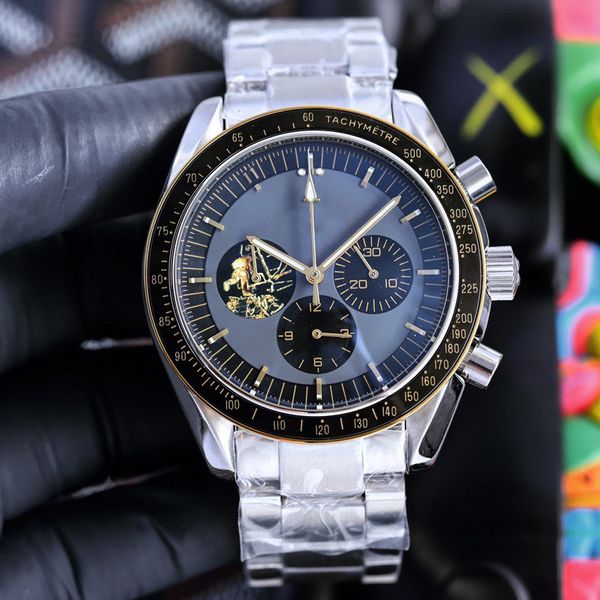 2023 Nova marca de luxo AAA de alta qualidade 1970 APOLLO Série VK Relógio multifuncional de movimento de quartzo 44 mm 316 caixa de aço inoxidável Relógio com cinto de aço masculino Ocean OMG