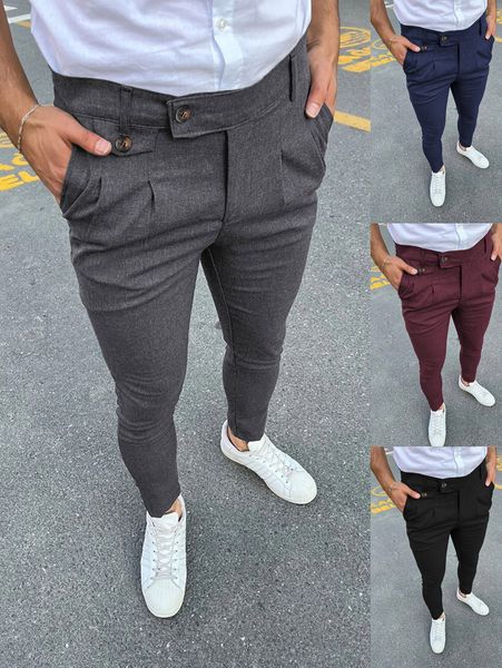 Мужские брюки Мужские повседневные узкие эластичные брюки-карандаш в деловом стиле Модные брюки на молнии со средней талией Твердые беговые брюки цвета хаки 230906
