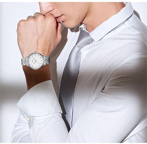 Relógios masculinos com pulseira de aço empresarial que brilham no escuro, relógio de quartzo à prova d'água de 39 mm