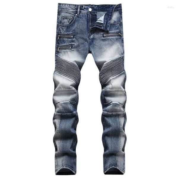 Männer Jeans Herbst Winter Retro Männer Tun Alte Patchwork Persönlichkeit Falten Slim-Fit Hosen Hip Hop Kleidung