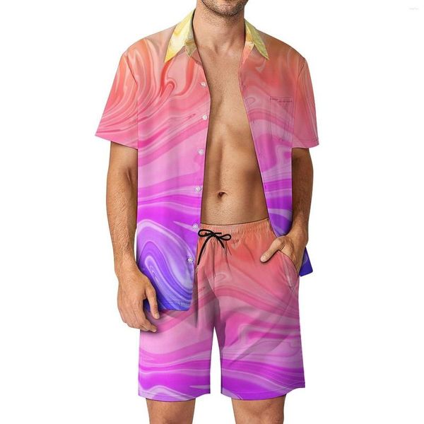 Conjuntos de treino masculino gradiente abstrato legal camisa casual conjunto de manga curta shorts gráficos verão fitness ao ar livre terno plus size
