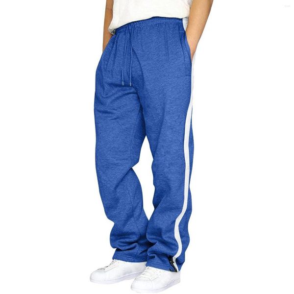 Calças masculinas bloco de cor sweatpants tether tamanho grande calça solta outono e inverno esportes retalhos calças espuma h vestuário bonito