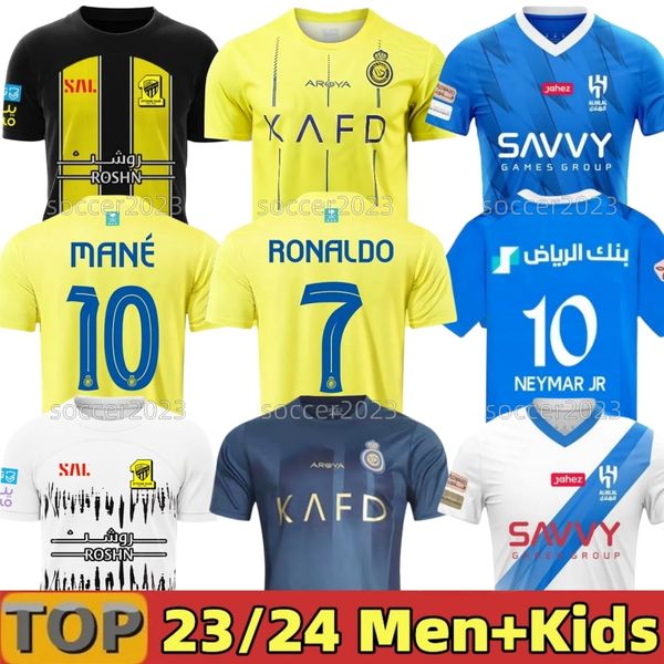 23/24 Al Nassr FC Ronaldo Futebol Jerseys Men Kids Kit Al Hilal Saudita CR7 Futebol Shiirt Benzema Neymar Jr Fans Player Version Jersey 2023 Arábia Saudita