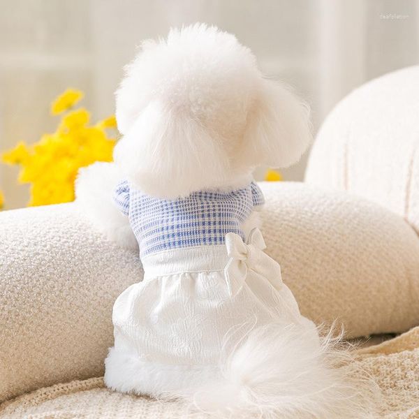Cão vestuário pet quente princesa vestido outono inverno médio pequeno roupas saia de lã chihuahua gatinho filhote de cachorro xadrez casaco yorkshire