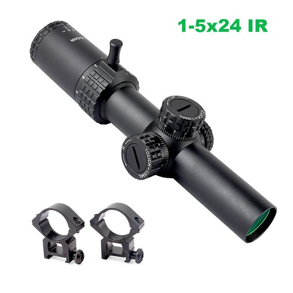 1-5x24 ir rifle scope mira rápida tático vermelho verde iluminação óptica grande angular caça riflescope com escopo montagens caber picatinny ferroviário