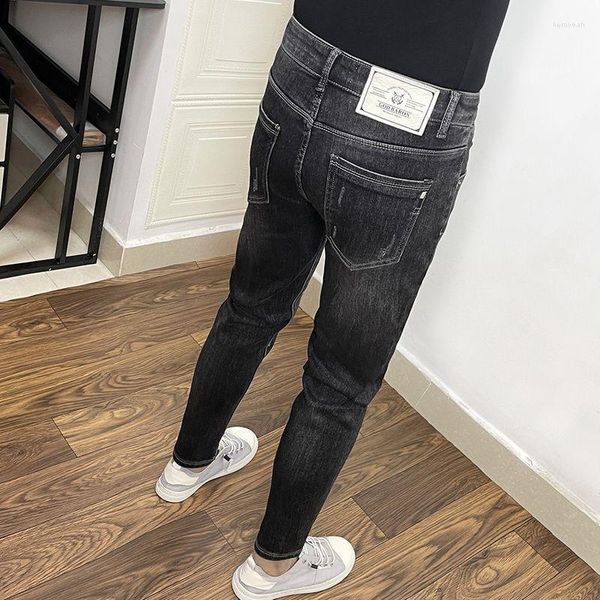 Мужские джинсы высокого класса в корейском стиле, молодежные роскошные модные черные джинсовые облегающие эластичные ковбойские дизайнерские уличные брюки Kpop
