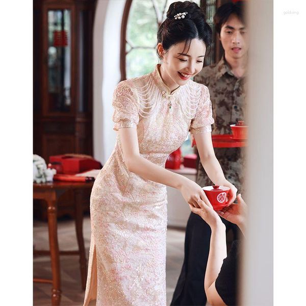 Ethnische Kleidung Yourqipao Spitze Chinesisches Cheongsam Hochzeit Toast Frauen China Verlobung Brautempfang Abendkleider Abschlussball Partykleider