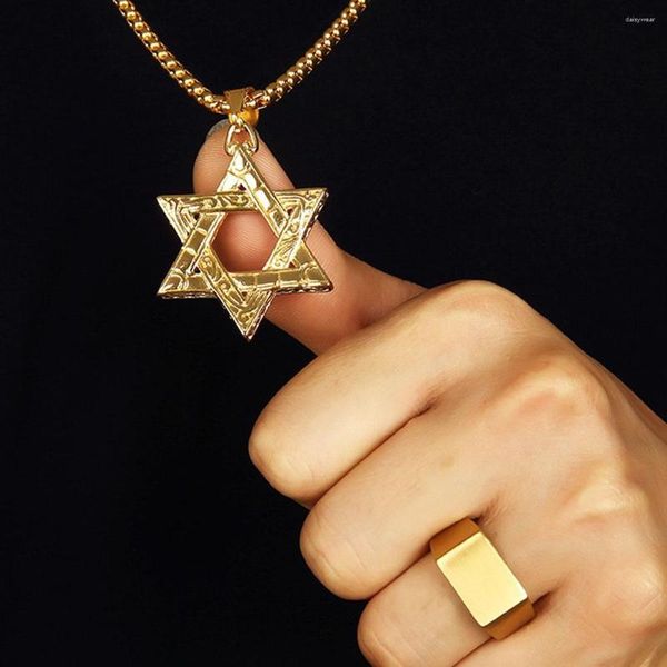 Colares de pingente Mens Ouro Aço Inoxidável Exótico Estrela de David Colar Miami Jóias