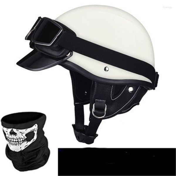 Motorradhelme Helm Deutsches Leder Vintage Casco Moto Open Face Retro Half Chopper Biker Pilot DOT Größe S-XXL