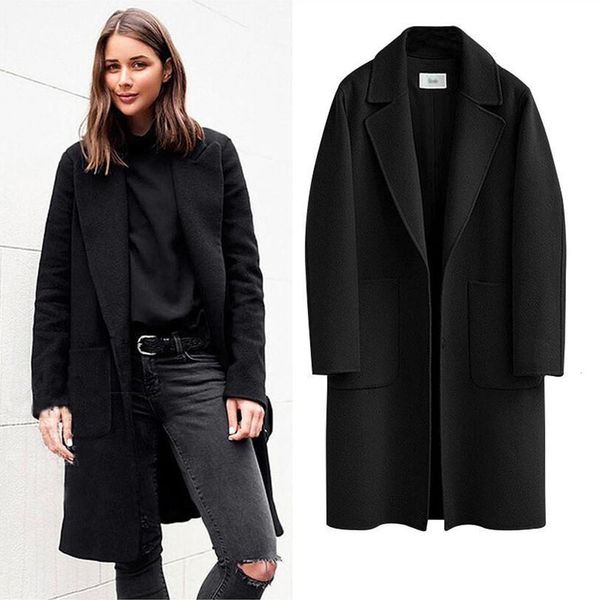 Cappotto da marinaio invernale in feltro di misto lana da donna Giacca lunga con colletto a bavero monopetto MXL Manica ampia tinta unita con tasche ly 230905