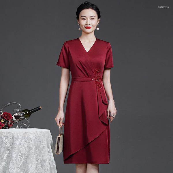 Roupas étnicas Yourqipao Um Swing Borgonha Cheongsam Desfile de Moda Jovem Mãe Banquete Qipao Estilo Chinês Vestido de Noiva de Noite para Mulheres