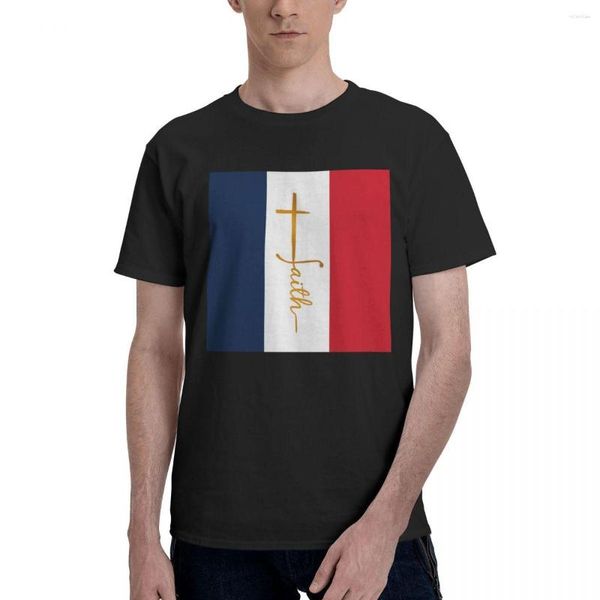 Homens Camisetas França Bandeira Ouro Fé Cruz Mover Título Engraçado Camiseta High Grade Home EUA Tamanho